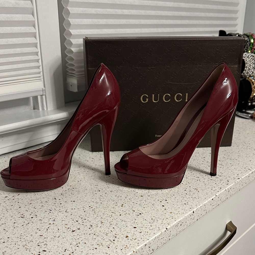 Gucci Burgundy Peep-Toe Stilettos